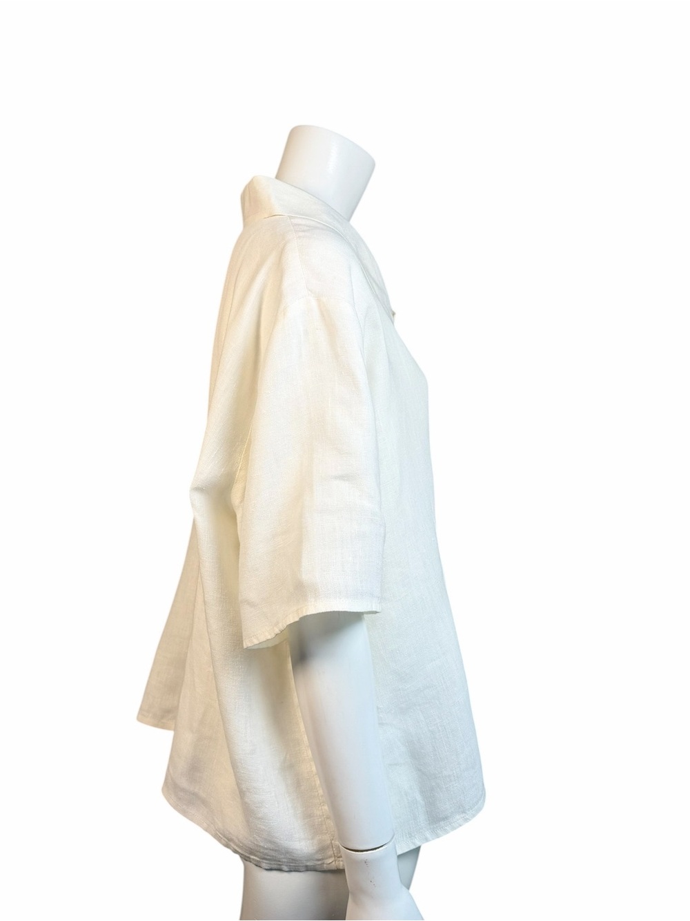 FLAX 100% Linen Button Front Shirt Oversized Ivory Boxy Top Large 90s Summer - Picture 5 of 7